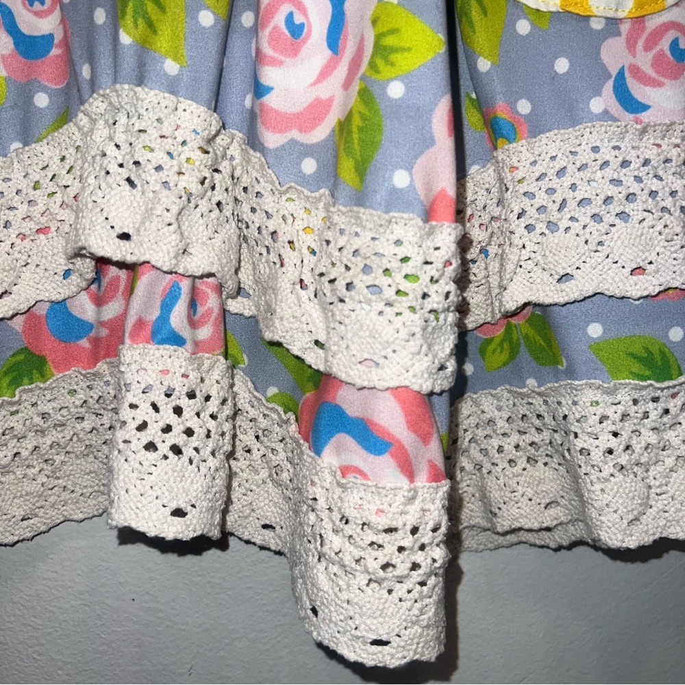 Adorable Sweetness Girls Ruffle Dress Size 5 Pastel Floral Multicolor Boho - Picture 4 of 7
